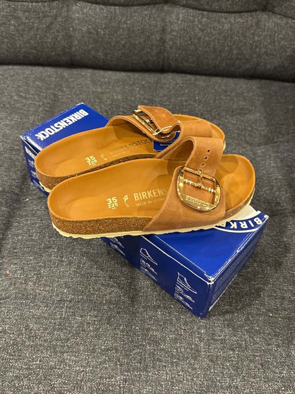 Birkenstock Madrid Big Buckle Cognac Leather Sandals Size 35 - Picture 4 of 8